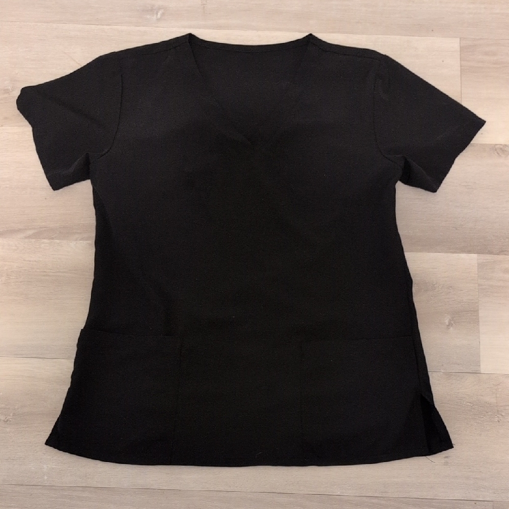 Green Town Solid Black Scrub Top - Small